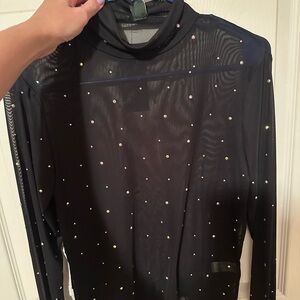 Wild Fable Black Sheer Top with Rhinestones